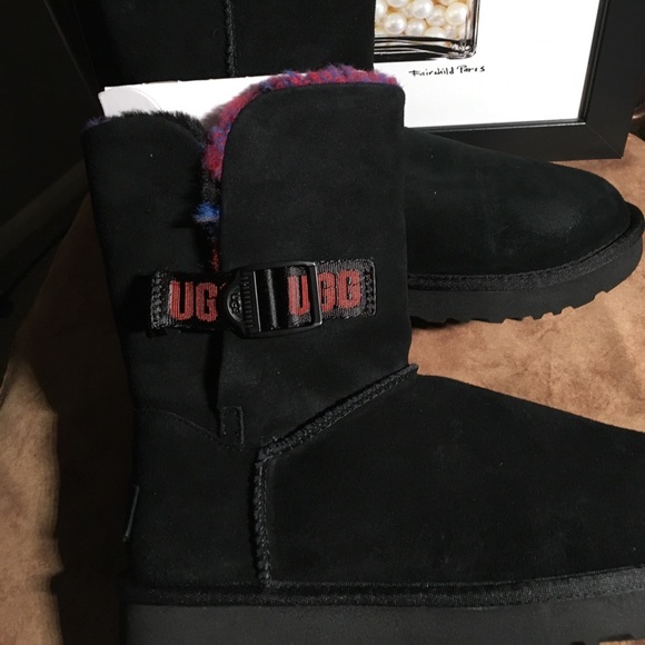 UGG Shoes - UGG NIB AUTHENTIC BAILEY BUCKLE CALI COLLAGE BLACK SUEDE RAINBOW BOOTS